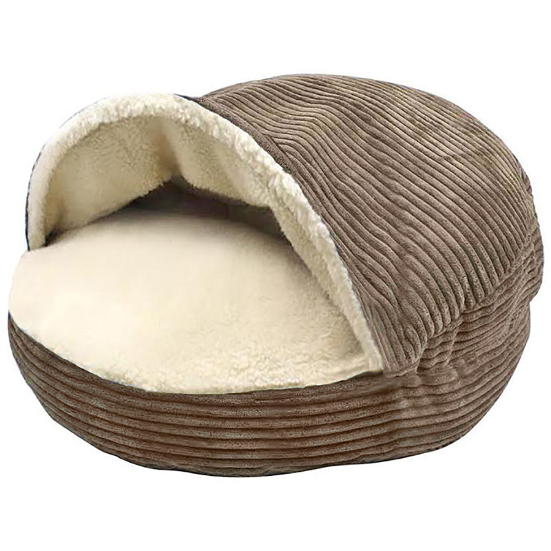 Tucker Murphy Pet™ Burton Corduroy Sherpa Lined Cave Hooded Dog Bed